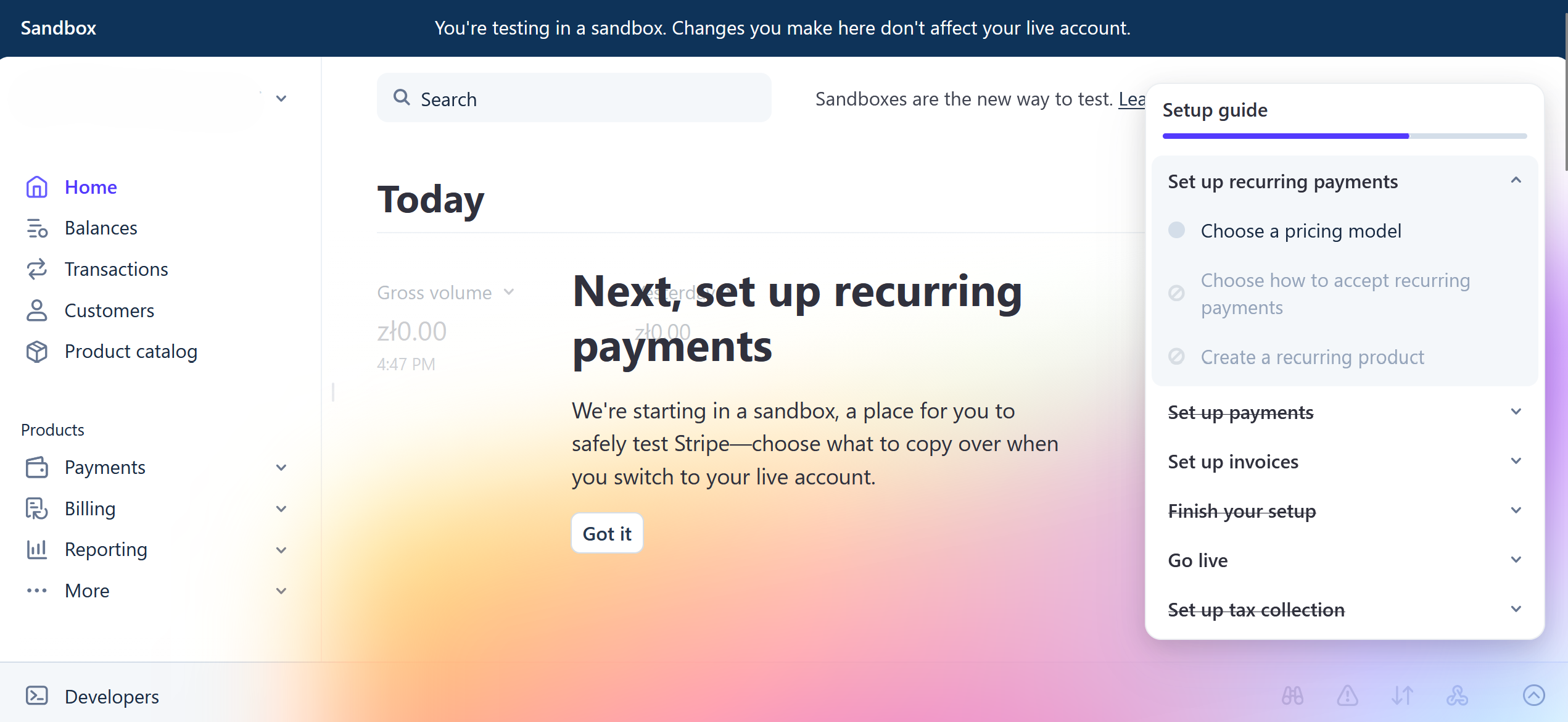jak skonfigurować stripe – tryb testowy sandbox i testowanie płatności