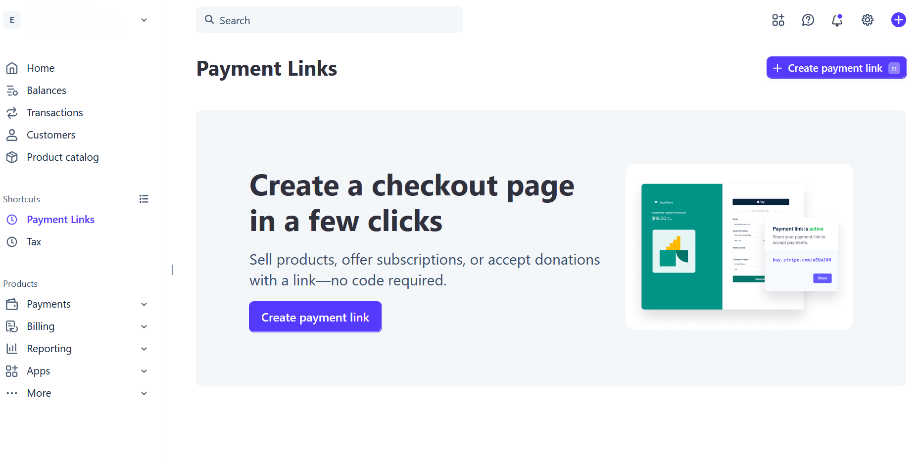Jak utworzyć Payment Link w Stripe – sekcja Payment Links w panelu Stripe
