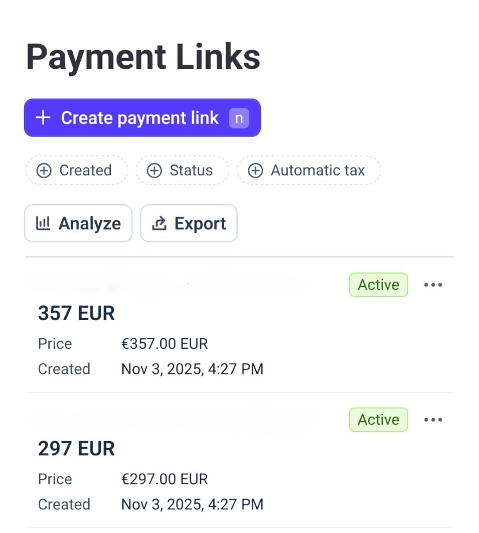 Jak utworzyć Payment Link w Stripe – sekcja Payment Links w panelu Stripe