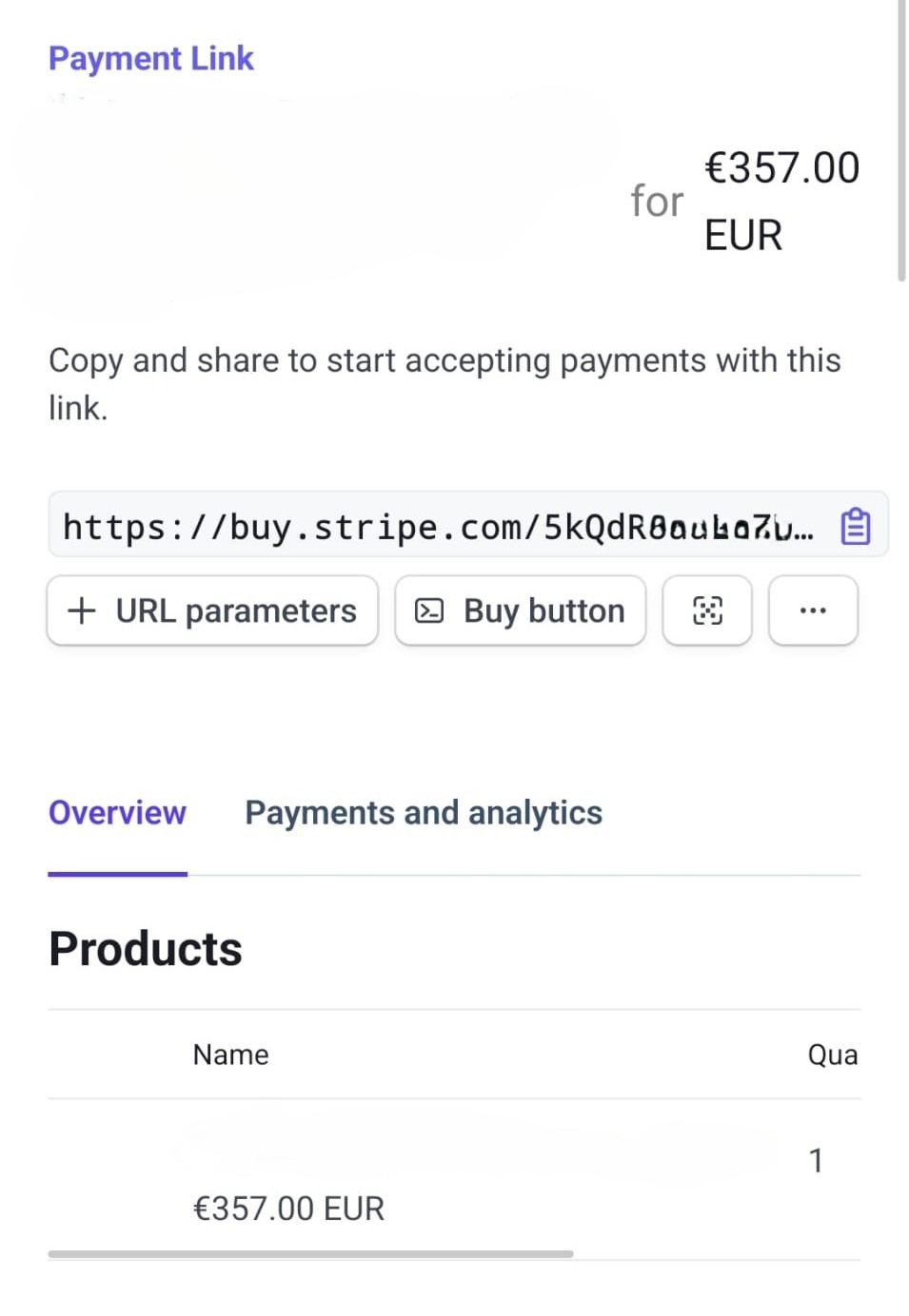 Gotowy Payment Link w Stripe z adresem do skopiowania