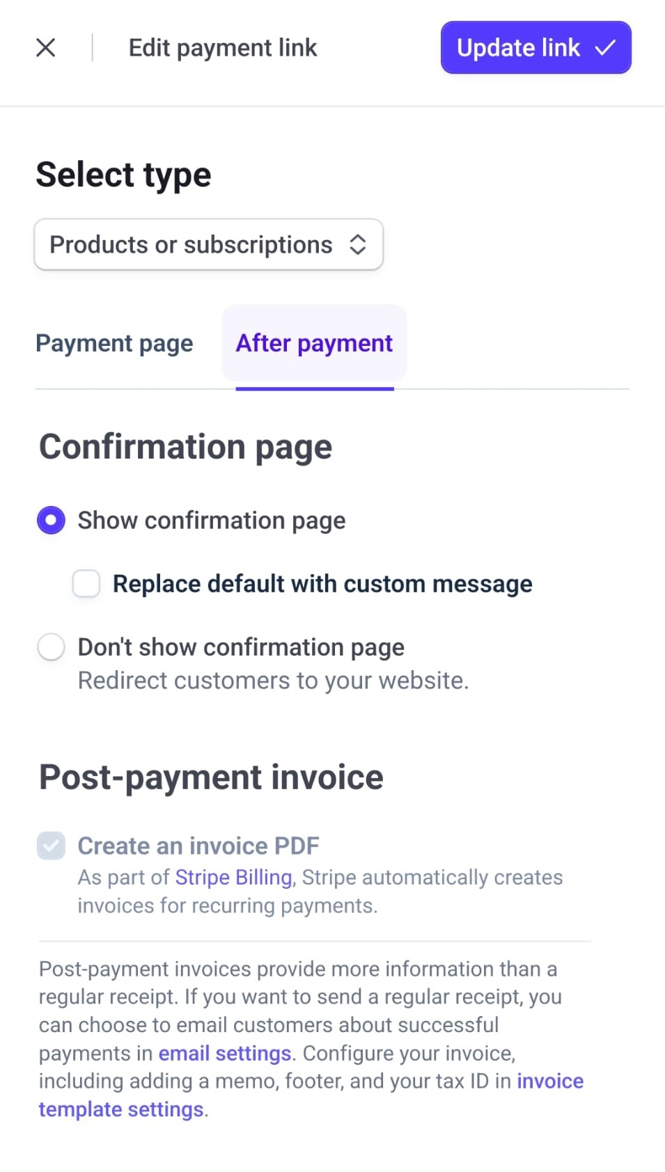 Stripe - dashboard - after payment