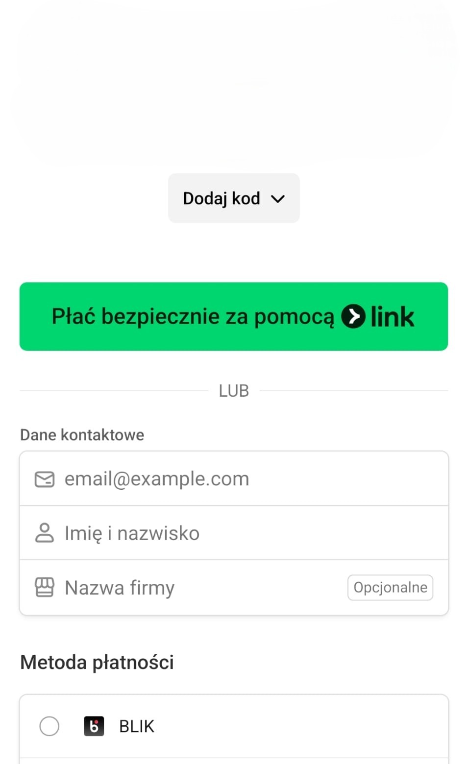 Gotowa strona płatności Stripe z dostępnymi metodami płatności