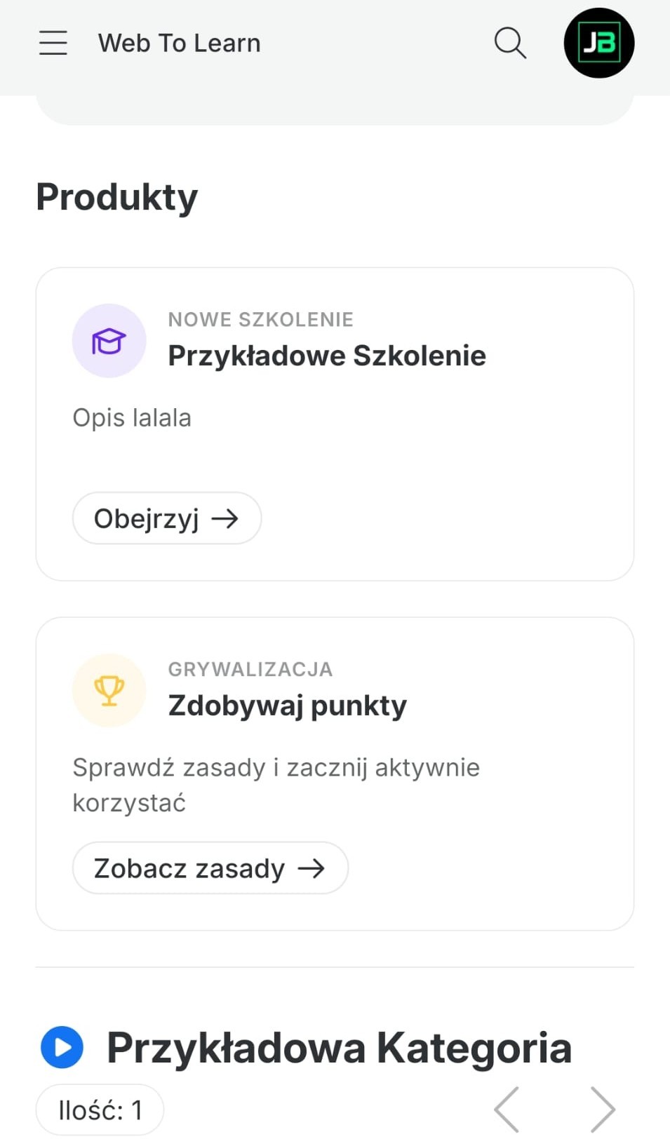 automatyzacja sprzedaży produktów cyfrowych – platforma kursowa webtolearn panel użytkownika