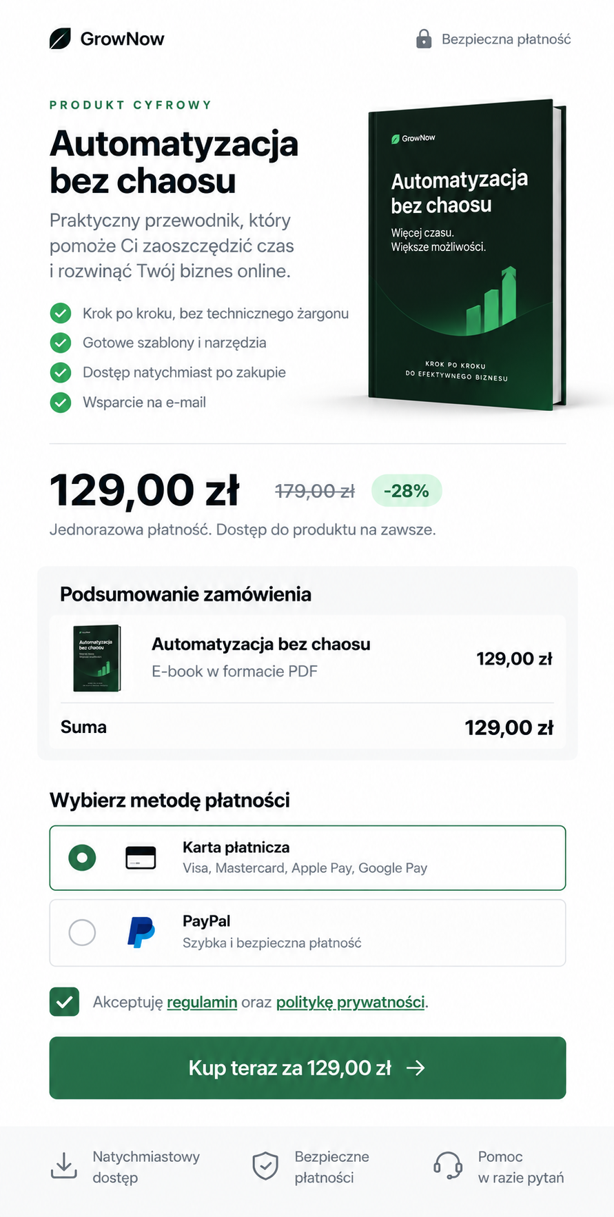 Płatności i sprzedaż online – checkout produktu cyfrowego z płatnością, ratami i dalszym procesem po zakupie